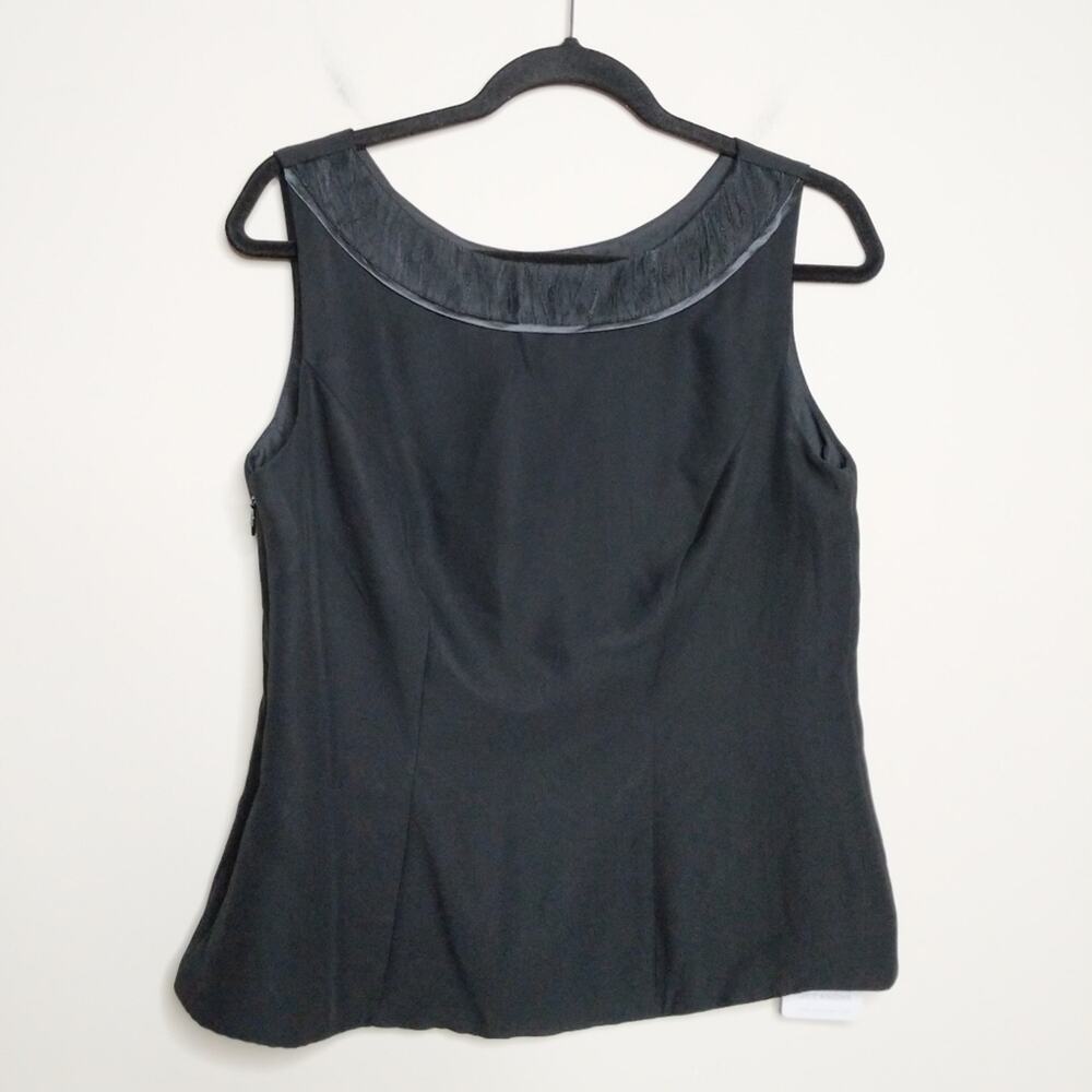 JJ's House Black Sleeveless Blouse Top Scoop Lace Ribbon 12 New